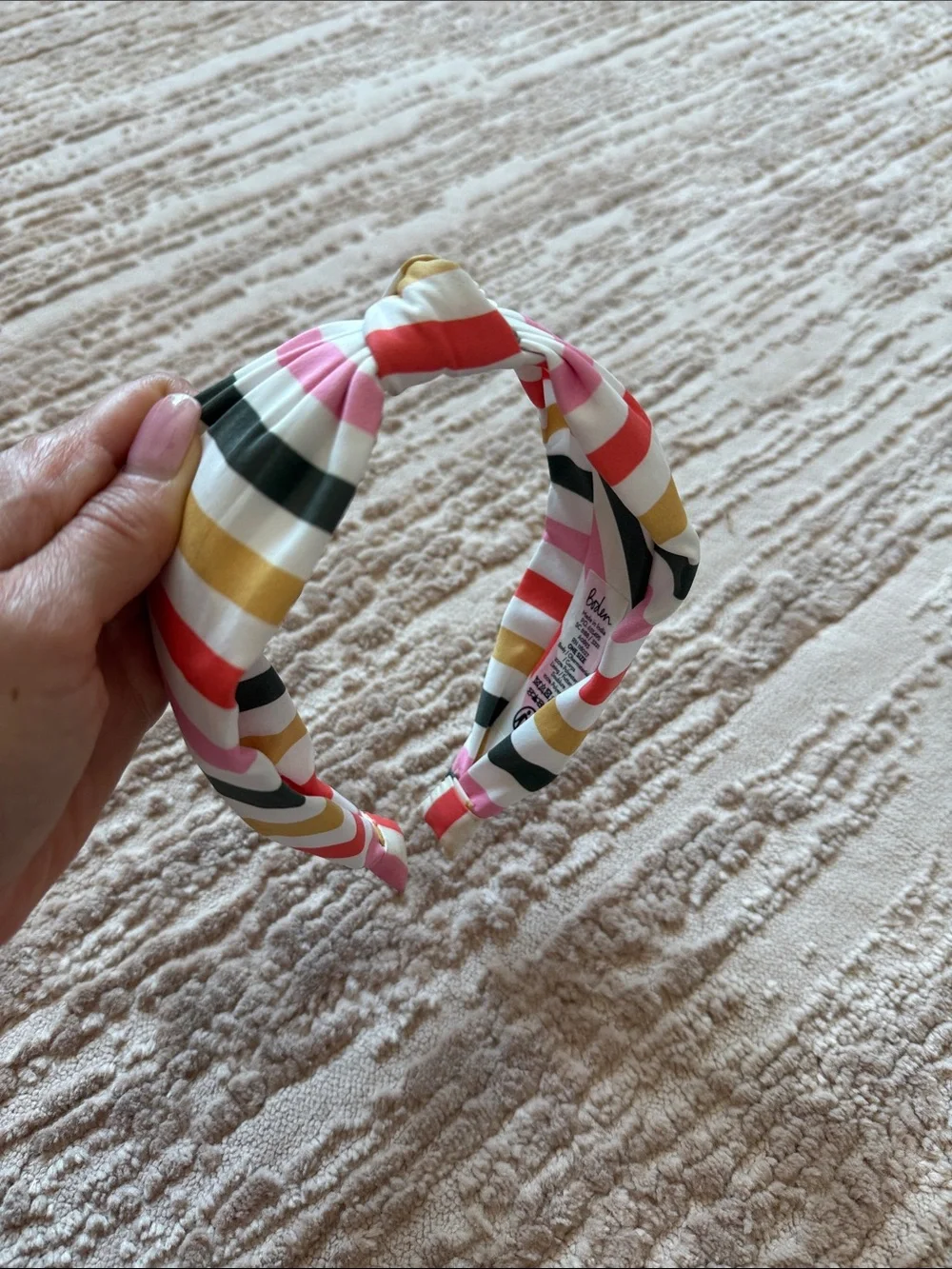 Boden Striped Rainbow Multi-Colored Knot Headband — Pink, Gold, Green & White